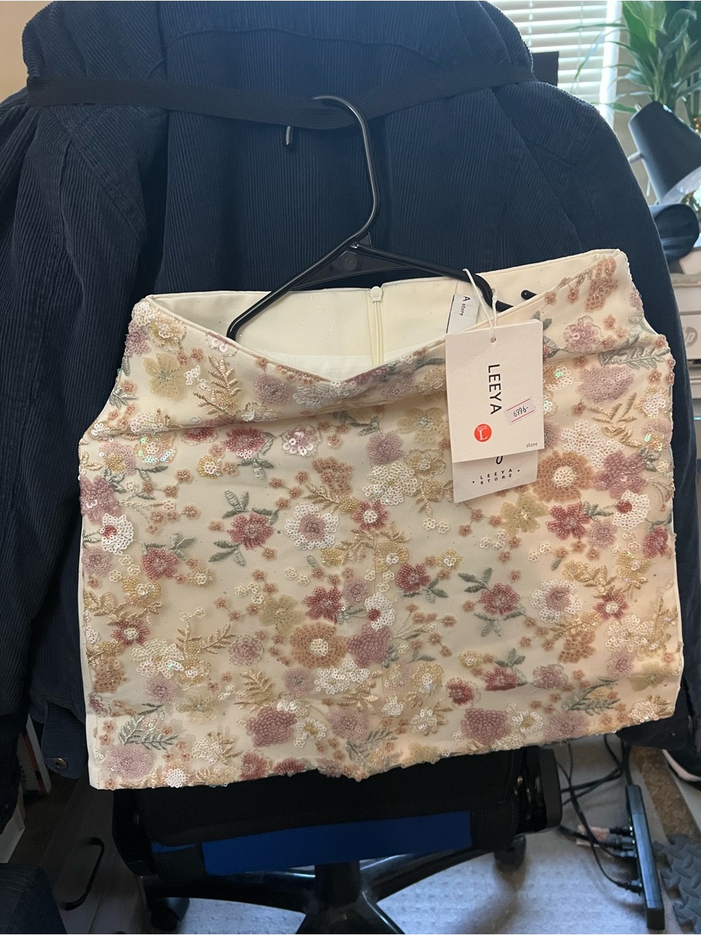 Floral Sequin Mini Skirt Ivory Embroidered Sparkle